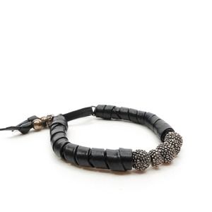 King Baby Studios Thin Natural Wrap Black Leather Bracelet Fine Silver .925